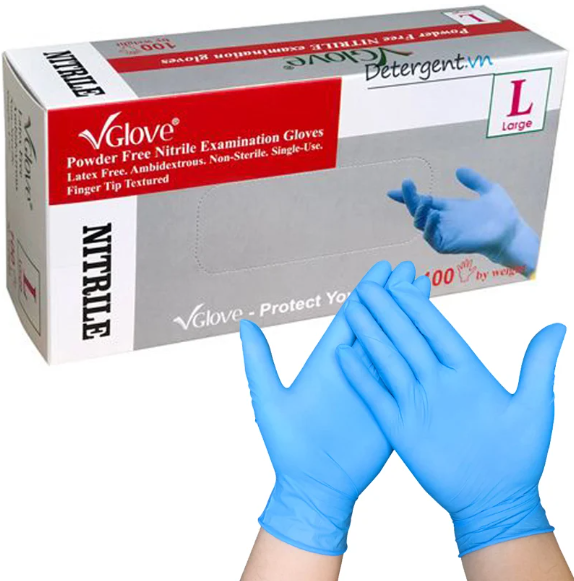 Găng tay Vglove Nitrile không bột xanh