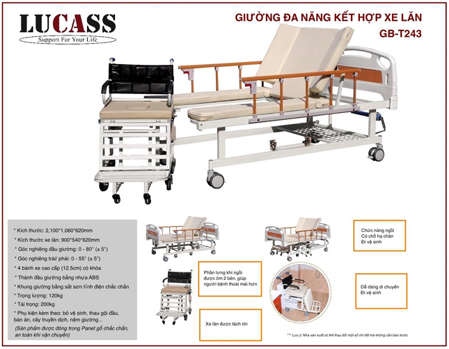 Giường bệnh đa năng kết hợp xe lăn Lucass GB-C243