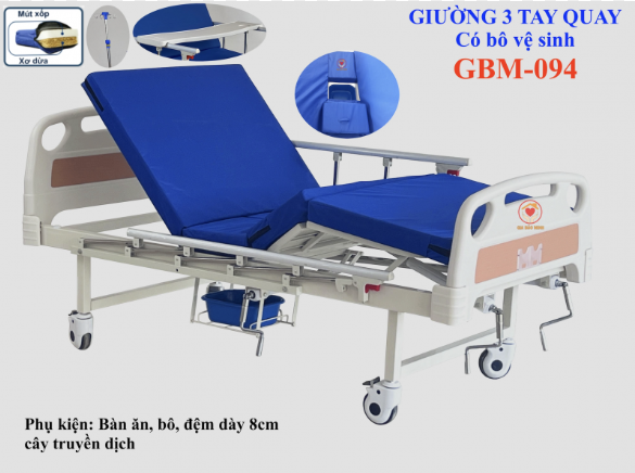 Giường y tế 3 tay quay có bô vệ sinh GBM-094