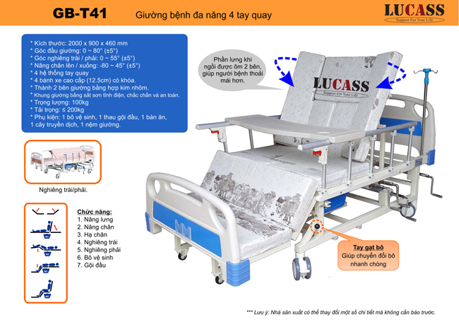 Giường bệnh đa năng 4 tay quay Lucass GB-T41 (GB-C41)