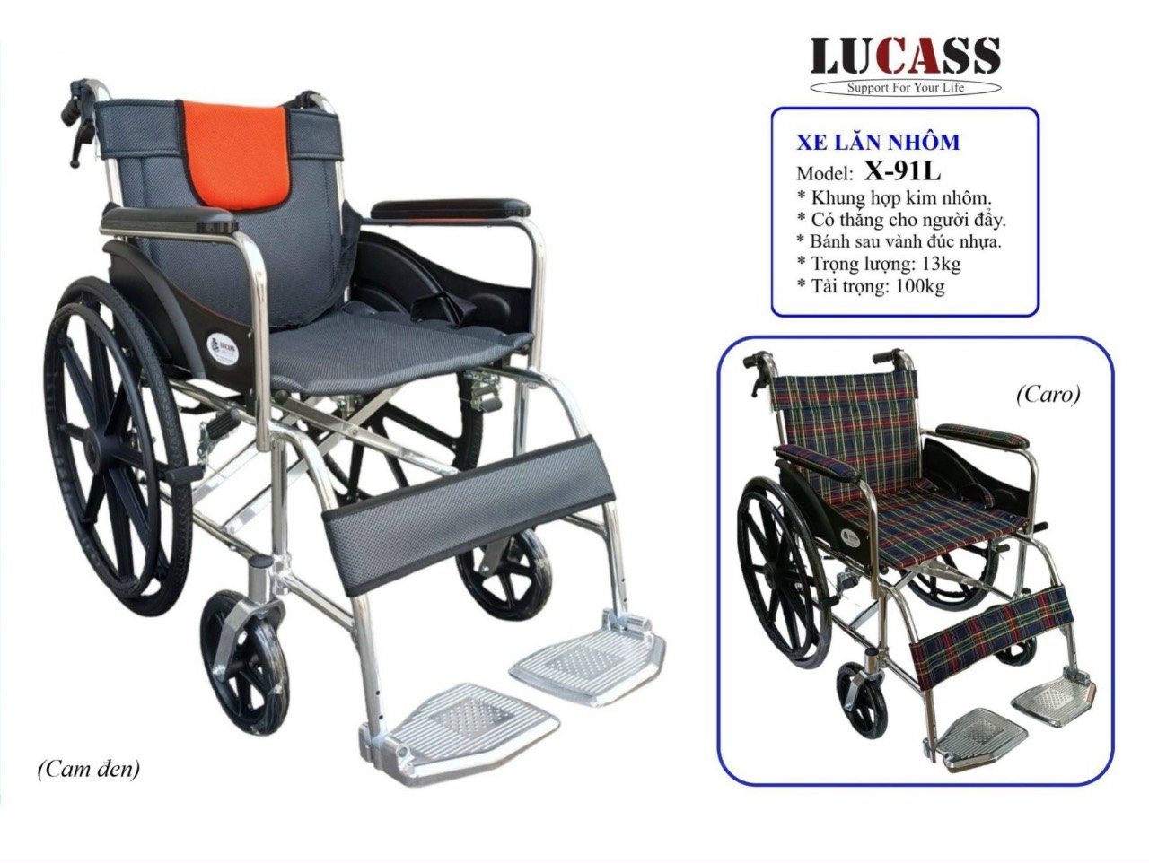 Xe lăn nhôm có tay thắng Lucass X-91L