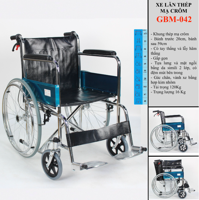 Xe lăn khung thép mạ Crom GBM-042