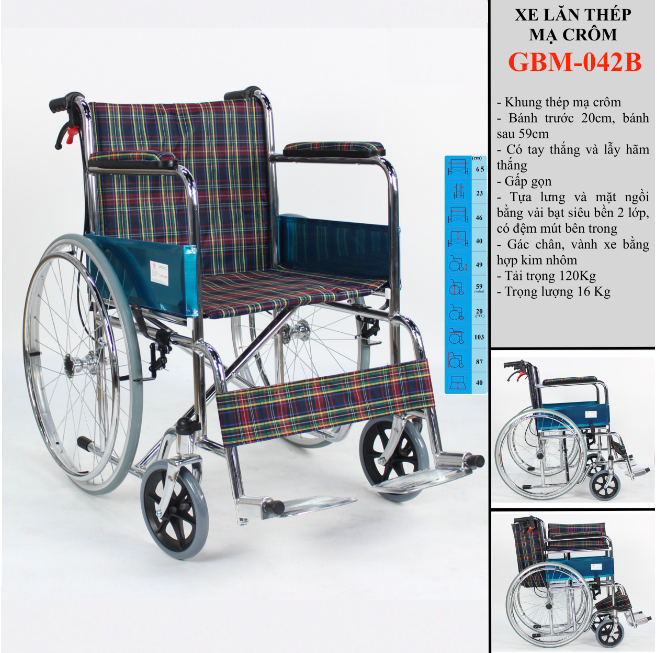 Xe lăn khung thép mạ Crom GBM-042B