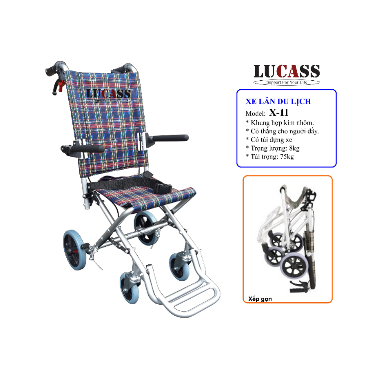 Xe lăn nhôm du lịch Lucass X-11